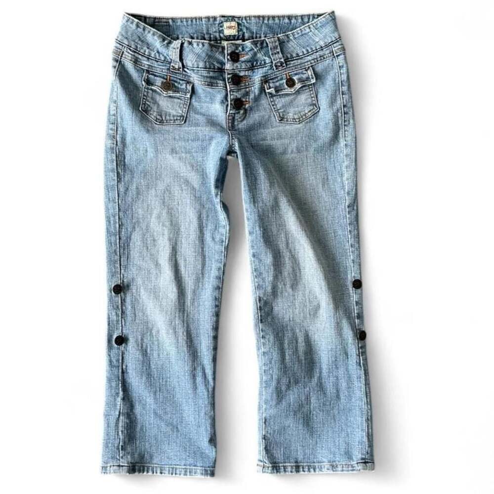 Y2K H2J Low Rise Foldover Pocket Capri Jeans Adjustable Button Legs - Size 9/10